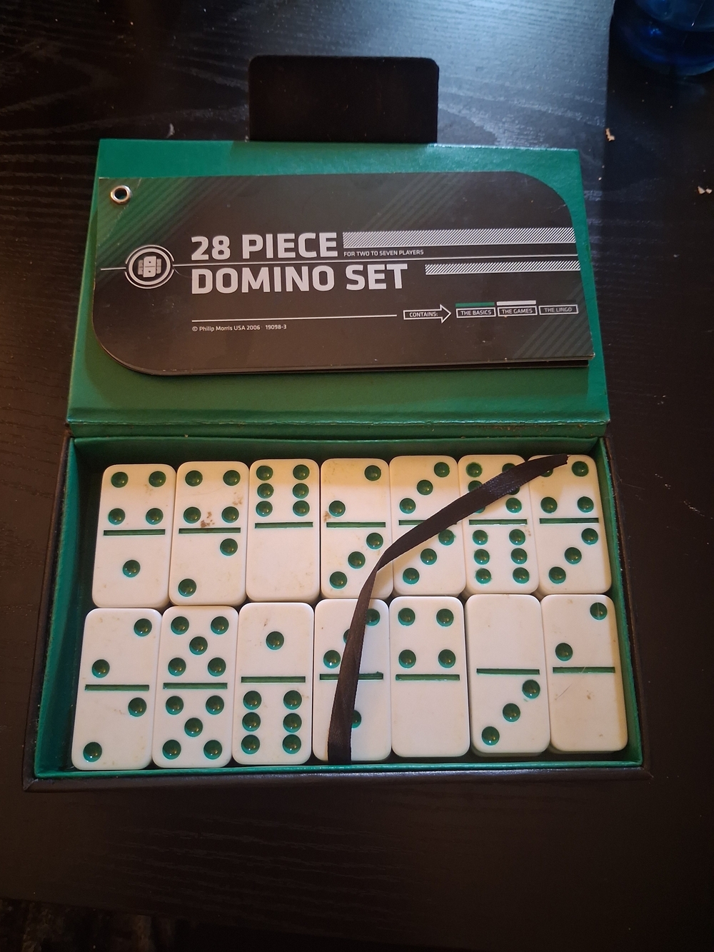 28-Piece White Domino Set with Green Pips